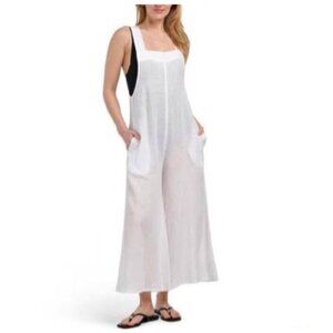 NWT Haute Hippie Linen Blend Wide Leg Cropped Jumpsuit Tie Back Swim Cover Size